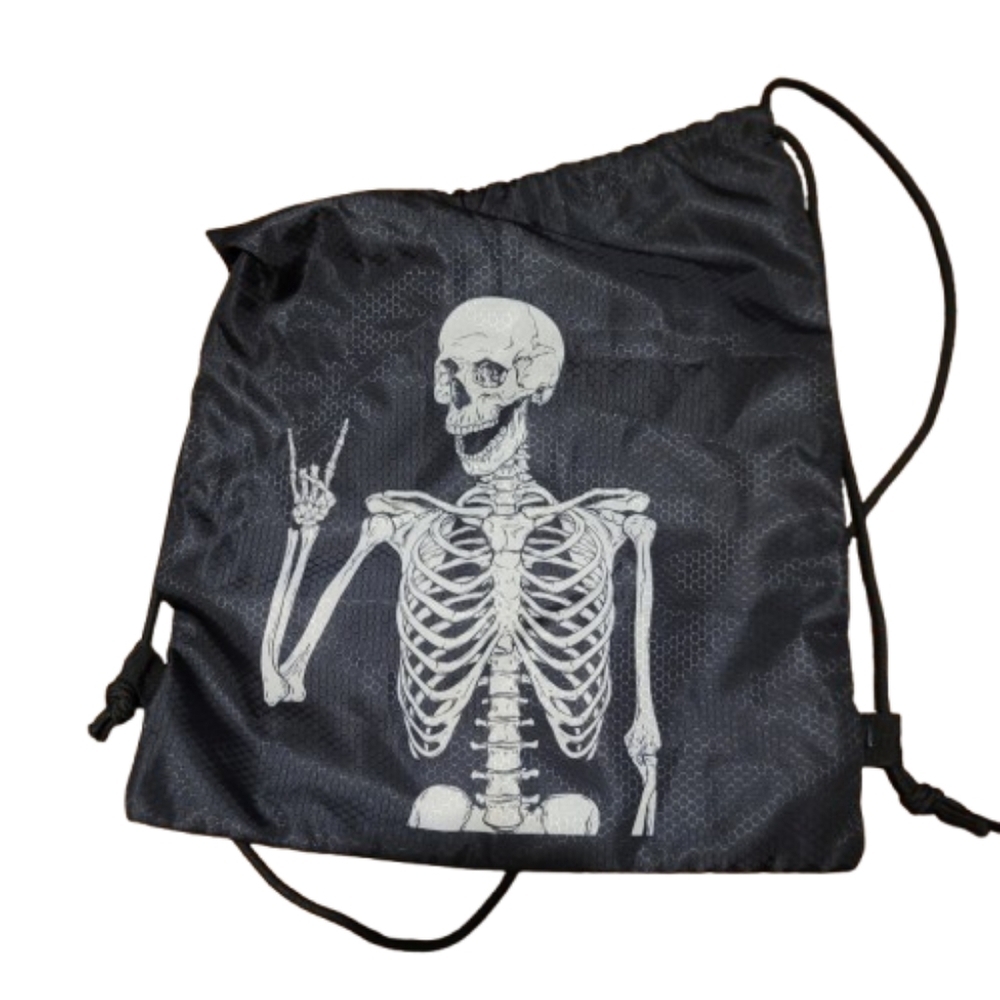 Skull Drawstring Backpack Waterproof Drawstring Gym Halloween trick or treat bag
